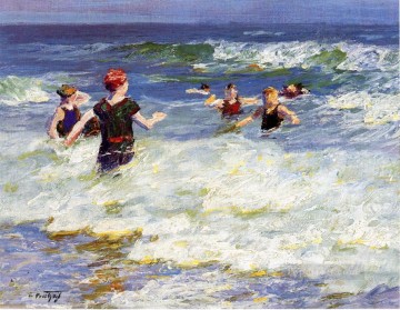  Pot Works - In the Surf2 Impressionist beach Edward Henry Potthast
